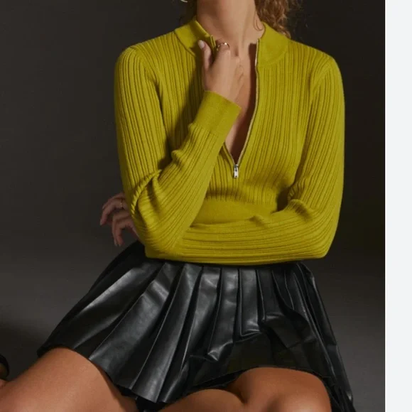 🛑SOLD ANTHROPOLOGIE MAUVE Leila Half Zip Sweater in Lime Green - Picture 9 of 9